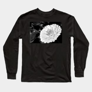 White blossoming chrysanth, black and white flower photography Long Sleeve T-Shirt